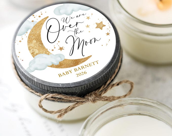 Featured listing image: We're Over the Moon, Baby Shower Favor, Twinkle Little Star, Baby Shower Favor, Personalized Soy Candle Favors, Free Shipping | Set of 6