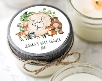 Woodland Baby Shower Candle Favors, Personalized Forest Animal Favors, Set of 6