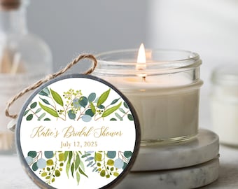 Set of 6 Soy Candle Bridal Shower Favors, Gold & Greenery Party Favors, Eucalyptus Favor Idea