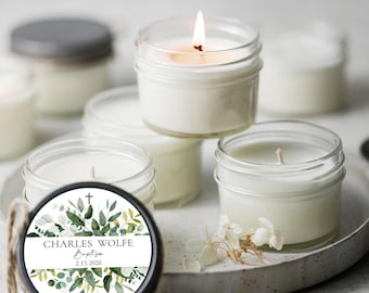 Eucalyptus Baptism Favors, Set of 6 Personalized Soy Candles, First Communion Favors, Guest Gifts