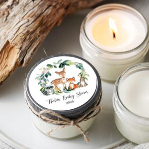 Woodland Baby Shower Candle Favors: Forest Animals Party, Set of 6 Soy Candles image 8