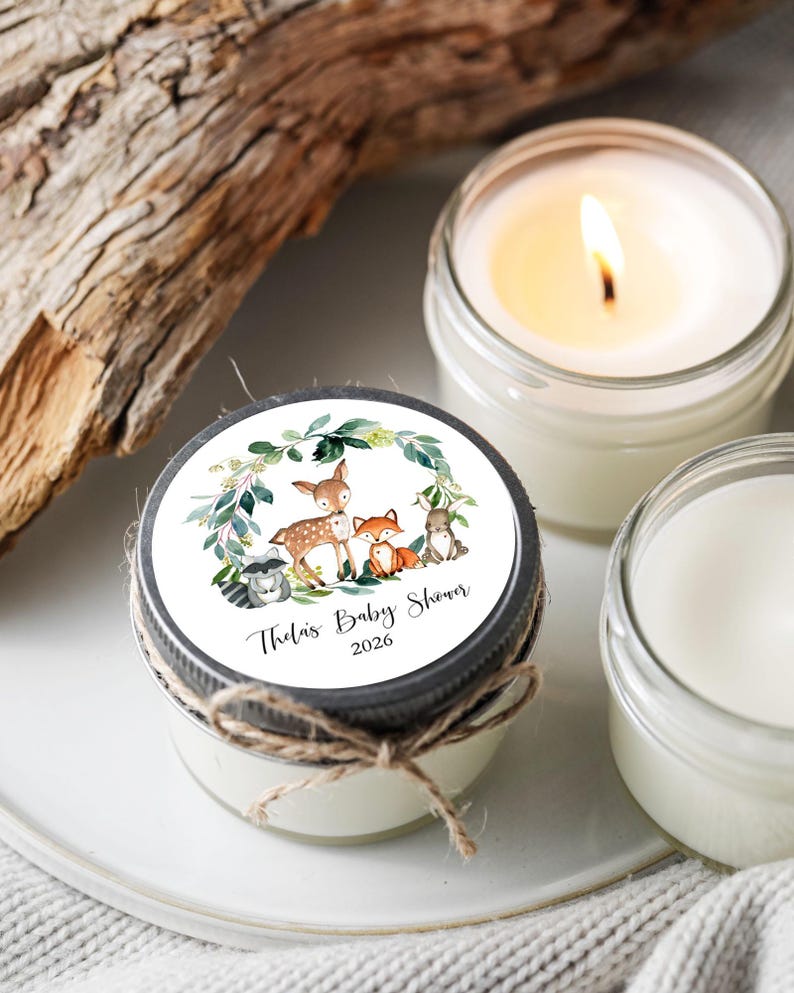 Woodland Baby Shower Candle Favors: Forest Animals Party, Set of 6 Soy Candles image 8