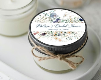 12 pcs Wildflower Soy Candle Favors, Personalized Wedding Favors, Floral Bridal Shower, Wedding Shower