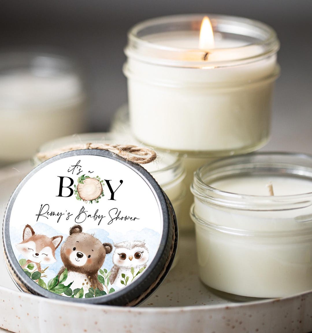 Woodland Baby Shower Soy Candles: Forest Animals, Personalized Favors ...