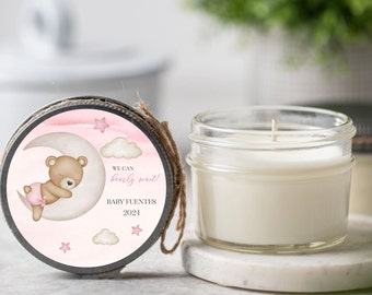 Girl Teddy Bear Baby Shower Soy Candle Favor, Bearly Wait Girl Baby Shower, Pink Teddy Bear | Set of 6