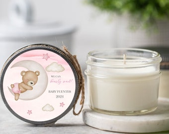 Girl Teddy Bear Baby Shower Soy Candle Favor, Bearly Wait Girl Baby Shower, Pink Teddy Bear, Set of 12