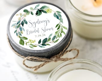 12 pcs  Personalized Soy Candles, Bridal Shower Favors, Eucalyptus Shower Favor, Wedding Favor, Greenery