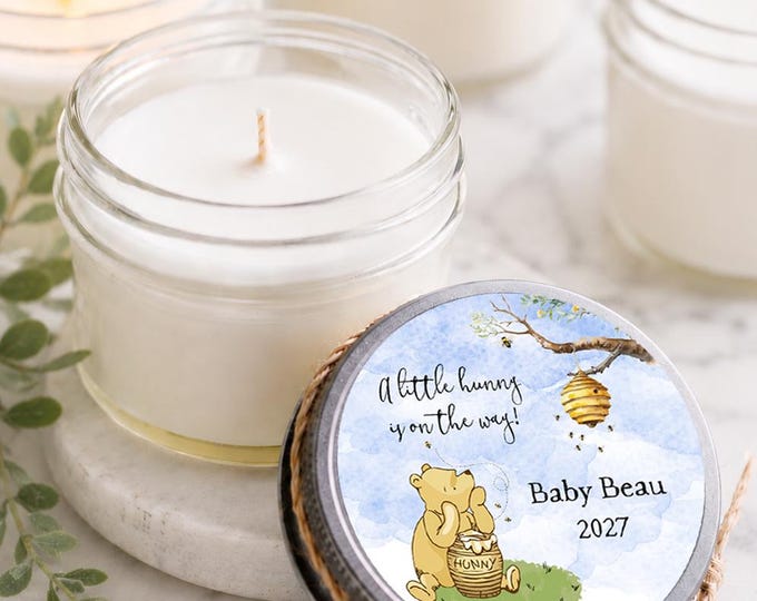 Featured listing image: Winnie the Pooh Baby Shower Favors, Personalized Candle Favors, Set of 6