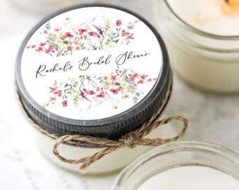 Wildflower Bridal Shower Candle Favors, Bridal Shower Favors, Wildflower Wedding Favor, Wedding Shower Party Gift | Set of 6