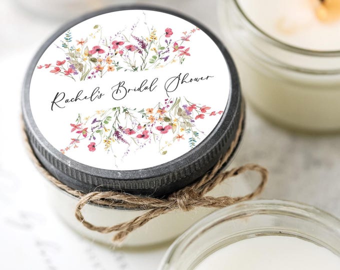 Featured listing image: Wildflower Bridal Shower Favors: Set of 6 Personalized Soy Candles, Wild Flower Party Gifts