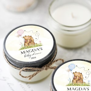 Winnie the Pooh Baby Shower Favors: Personalized Soy Candles, Set of 6