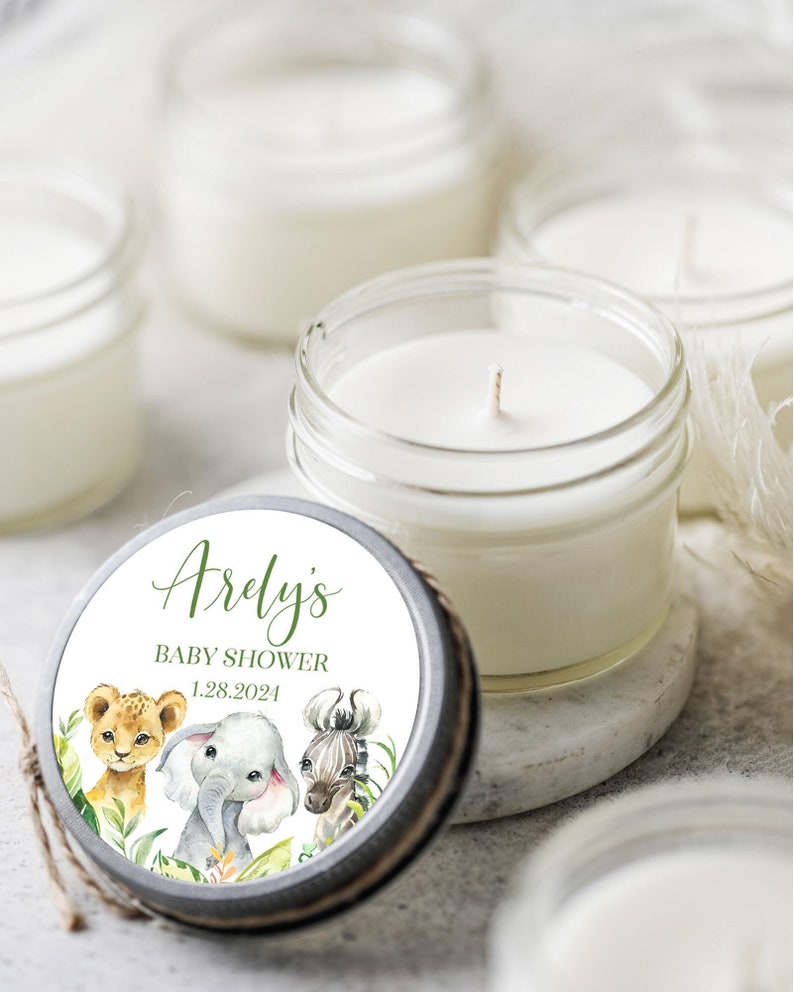 12pcs Safari Personalized Soy Candle Favors, Jungle Animal Party Favors, Wild One Baby Shower for Boy image 1