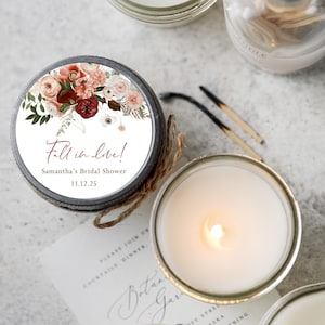 Set of 6 Fall in Love Bridal Shower Soy Candle Favors, Bridal Shower Favors, Fall Wedding Favor, Autumn Wedding Shower, Boho Bridal Shower