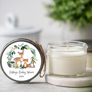 Woodland Baby Shower Candle Favors: Forest Animals Party, Set of 6 Soy Candles image 6