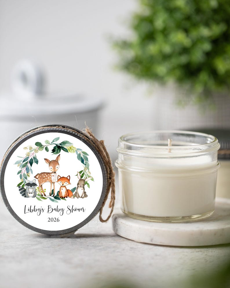 Woodland Baby Shower Candle Favors: Forest Animals Party, Set of 6 Soy Candles image 6