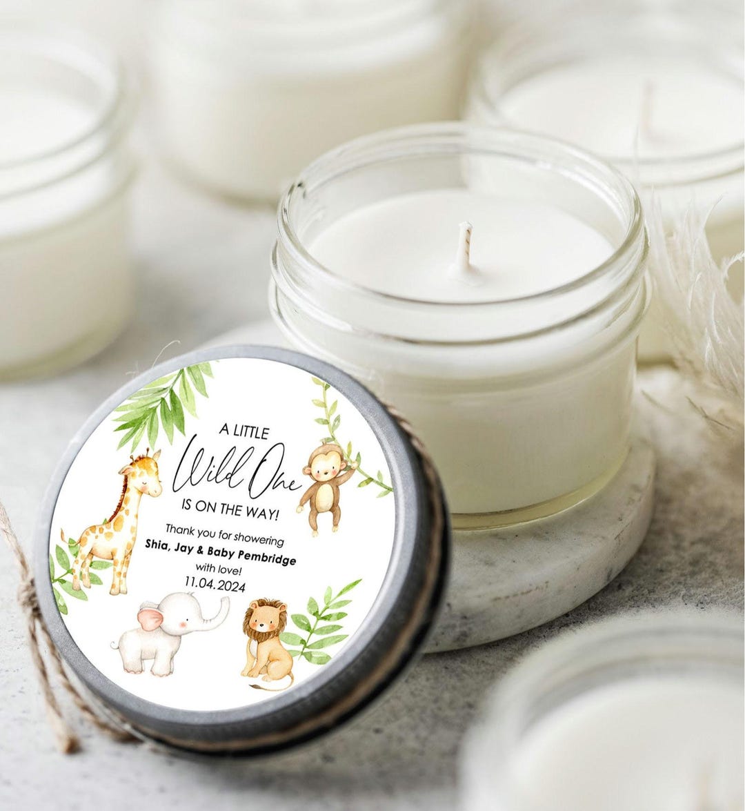 Set of 6 Safari Baby Shower Favor Candles: Personalized 4oz Soy Candles ...