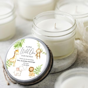 Set of 6 Safari Baby Shower Favor Candles: Personalized 4oz Soy Candles