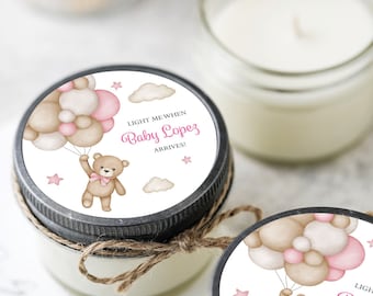 Teddy Bear Baby Shower Favors, Girl Baby Shower, Bearly Wait, Teddy Balloon Shower Favor, Pink Baby Shower Soy Candle Favor | Set of 6
