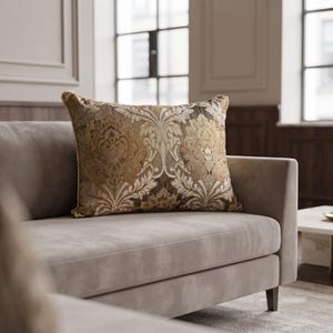 Handmade Champagne Gold Damask Lumbar Pillow Cover, Woven Brocade Sofa Decor