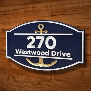 SIGN186 16&quot; x 10&quot; x 3/4&quot; Engraved Nautical Anchor House Address Sign, Custom Carved Wood Sign, House Warming - Wedding - Anniversary Gift