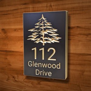 SIGN111 8&quot; x 12&quot; x 3/4&quot; Engraved Pine Tree Address Sign, Custom Carved Wood Sign, House Warming - Anniversary Gift