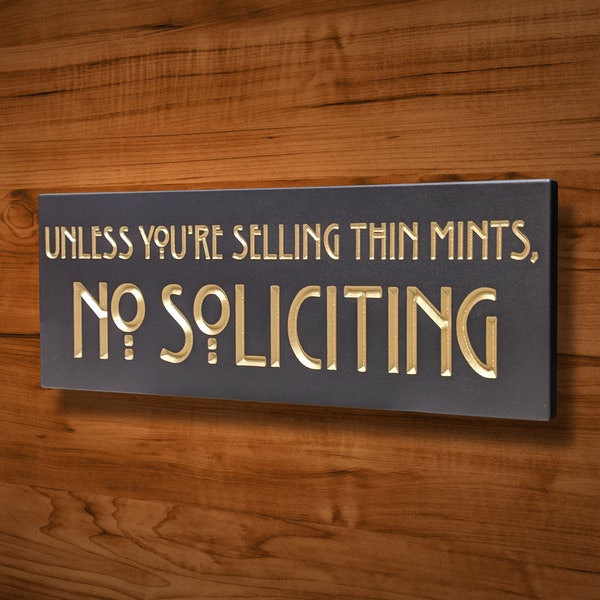 SIGN57 12" x 4" x 1/2" Engraved No Soliciting Thin Mints Sign, Custom Carved Wood Sign, House Warming - Wedding - Realtor Gift