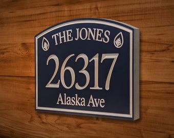 SIGN2 14-1/2" x 10" x 3/4" Engraved Family Name/House Number/Street Sign, Custom Carved Wood Sign, House Warming Gift