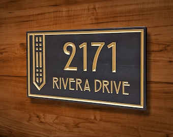 SIGN110 Número de casa/letrero de calle grabado de Lloyd Wright (14-1/2" x 8" x 3/4"), letrero de madera tallada a medida, regalo de inauguración de casa o aniversario