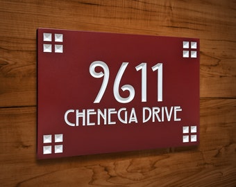 SIGN167 13" x 9" x 3/4" Engraved Craftsman Address Sign, Custom Carved Wood Sign, House Warming - Anniversary Gift
