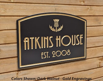 SIGN133 14&quot; x 10&quot; x 3/4&quot; Engraved Craftsman Thistle House Number Sign, Custom Carved Wood Sign, House Warming - Anniversary Gift