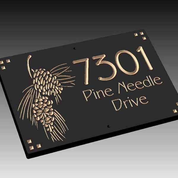 SIGN72 12" x 8" x 3/4" Engraved Pine-cones Address Sign, Custom Carved Wood Sign, House Warming - Wedding - Realtor Gift