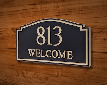 SIGN7 15" x 8" x 3/4" Engraved Welcome House Number Sign, Custom Carved Wood Sign, House Warming - Wedding - Anniversary Gift