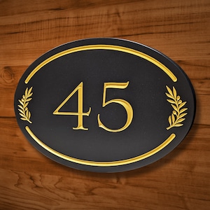 SIGN52 14&quot; x 9-1/2&quot; x 3/4&quot; Engraved Oval House Number Sign, Custom Carved Wood Sign, House Warming - Wedding - Anniversary Gift