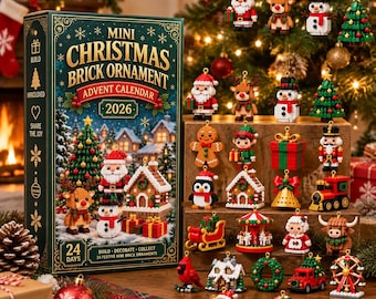 24-dagars julkalender med klossar, mini-byggset med julgransprydnader