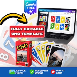 Modelo de cartas de Uno personalizáveis ​​e editáveis ​​| Modelo de cartas de Uno para imprimir | Modelo de jogo de cartas personalizado no Canva | Jogo de cartas personalizado