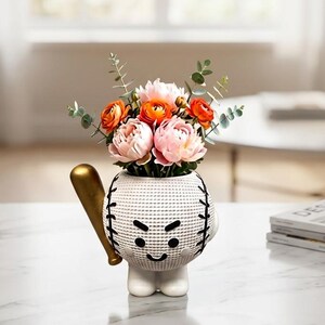 Baseball Planter Flower Pot, Cartoon Sports Decor, Resin Tabletop Vase for Home Office