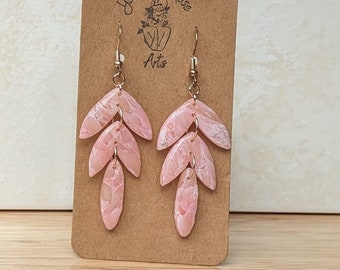 Rosy Marble Cascade Drop Earrings