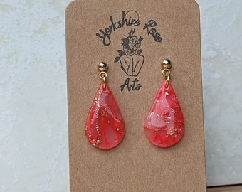 Scarlet Marble Tear Drop Earrings