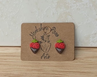 Chocolate Kissed Strawberry Stud Earrings