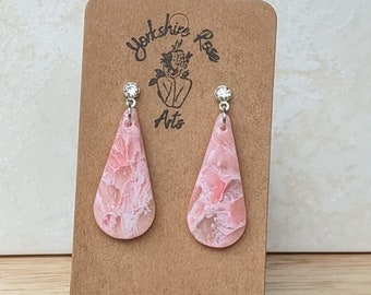 Rosy Marble Dewdrop Drop Earrings