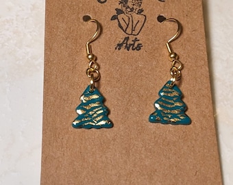 Gilded Christmas Tree Drop Earrings