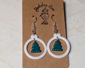 Green Tree Bauble Drop Earrings