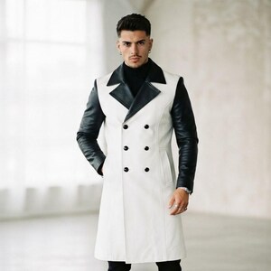 Men's Two Tone Long Coat Trench Coat  Double Breasted Overcoat  Goth Punk Winter Jacket Statement Outerwear  Men's For  Gift