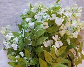5 pc. White Wisteria Floral Stems, Faux wisteria, 30" stems