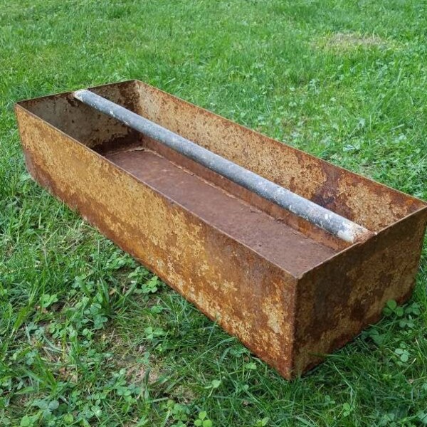 Industrial Long Metal Tool Box, Tray with handle, chippy, rusty, Contact for UPS shipping Best rate