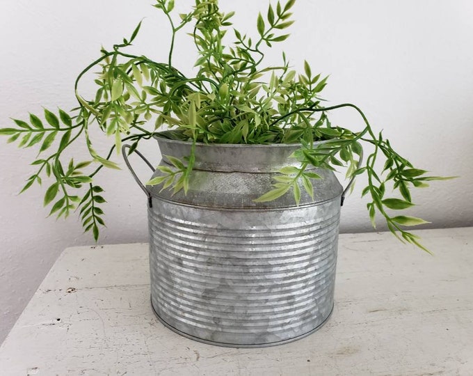 Galvanized Metal Bucket Planter Faux Greenery Garden Etsy