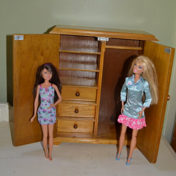 Barbie Doll Wardrobe Doll Case Barbie Wardrobe Hand Painted Wood Wardrobe OOAK