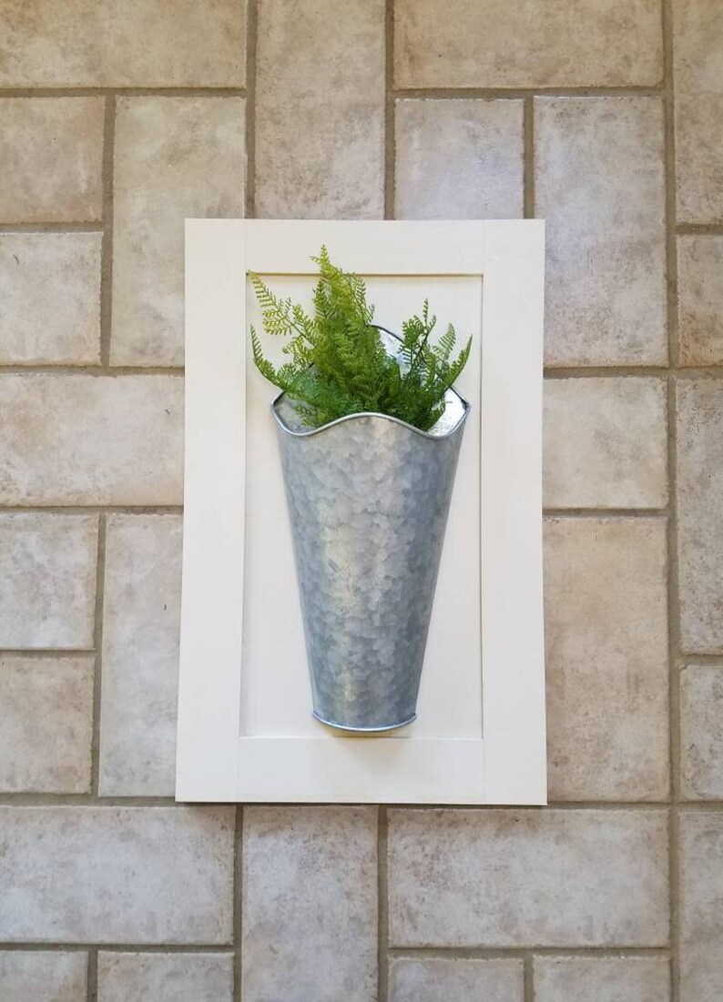 Wood Door Panel With Galvanized Metal Wall Pocket Faux Fern Image 0