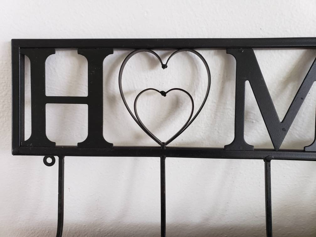 Long Black Metal HOME Sign with 4 Hooks Wall Decor Etsy