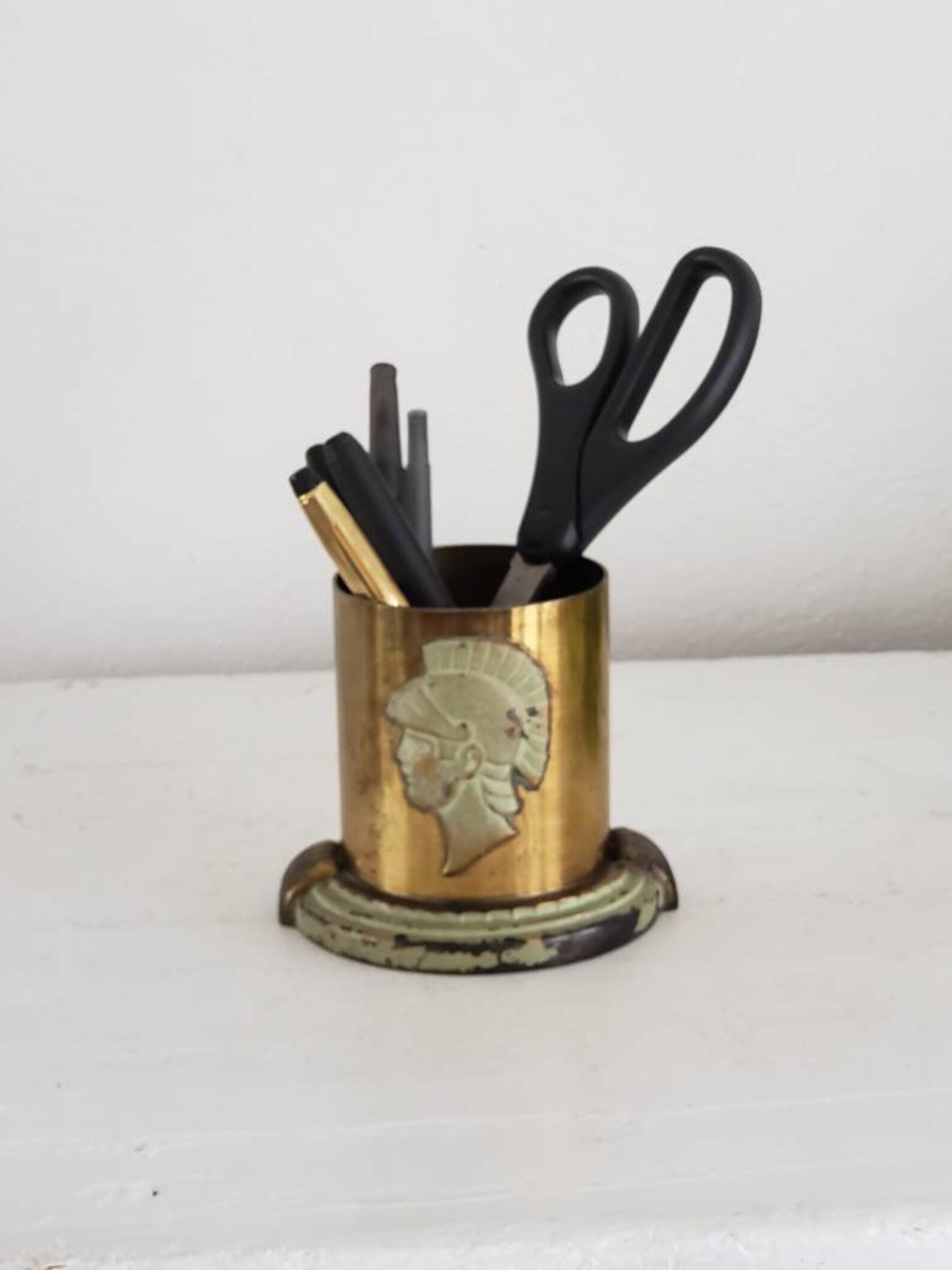 Antique Brass Pencil Holder Roman Soldier Art Deco heavy Etsy